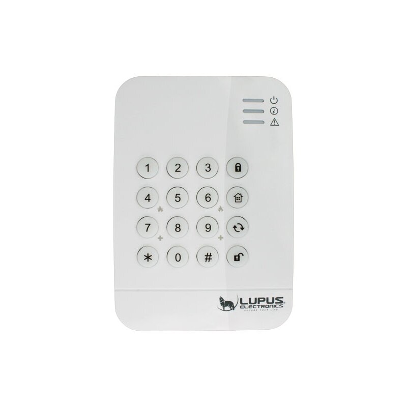 verschlüsselte Funkübertragung Zugangskontrolle Push Notification bei falscher PIN LUPUSEC Keypad V2 für die XT2 Smarthome Alarmanlage Benutzeranzeige in der Zentrale