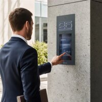 RAL 7016 Anthrazit | Metzler SDM10H Türsprechanlage mit Kamera | Gesichtserkennung | Touch-Display | Hausnummer beleuchtet | Live-HD-Video | Ein- und Mehrfamilien