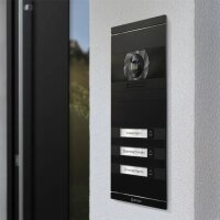 Metzler Neo VDM10 2.0 Video-Türsprechanlage mit austauschbarem Namensschild | 3 Klingeltaster | RAL 9005 Tiefschwaz