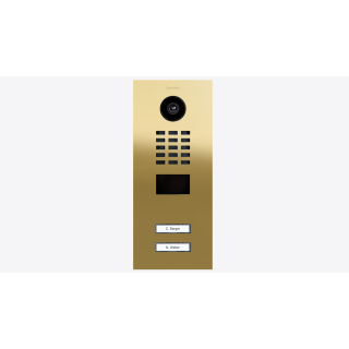 DoorBIrd D2202V IP Video Türsprechanlage, 2 Einheit, 2 Ruftaste, Messing-Optik als PVD-Beschichtung, Edelstahl V4A, hochglanzpoliert
