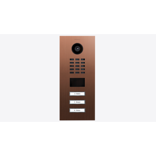 DoorBIrd D2203V IP Video Türsprechanlage, 3 Einheit, 3 Ruftaste,Bronze-Optik als PVD-Beschichtung, Edelstahl, gebürstet