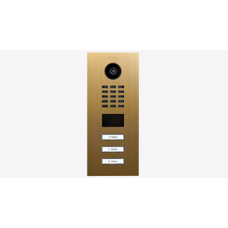 DoorBIrd D2203V IP Video Türsprechanlage, 3 Einheit, 3 Ruftaste, Gold-Optik als PVD-Beschichtung, Edelstahl, gebürstet